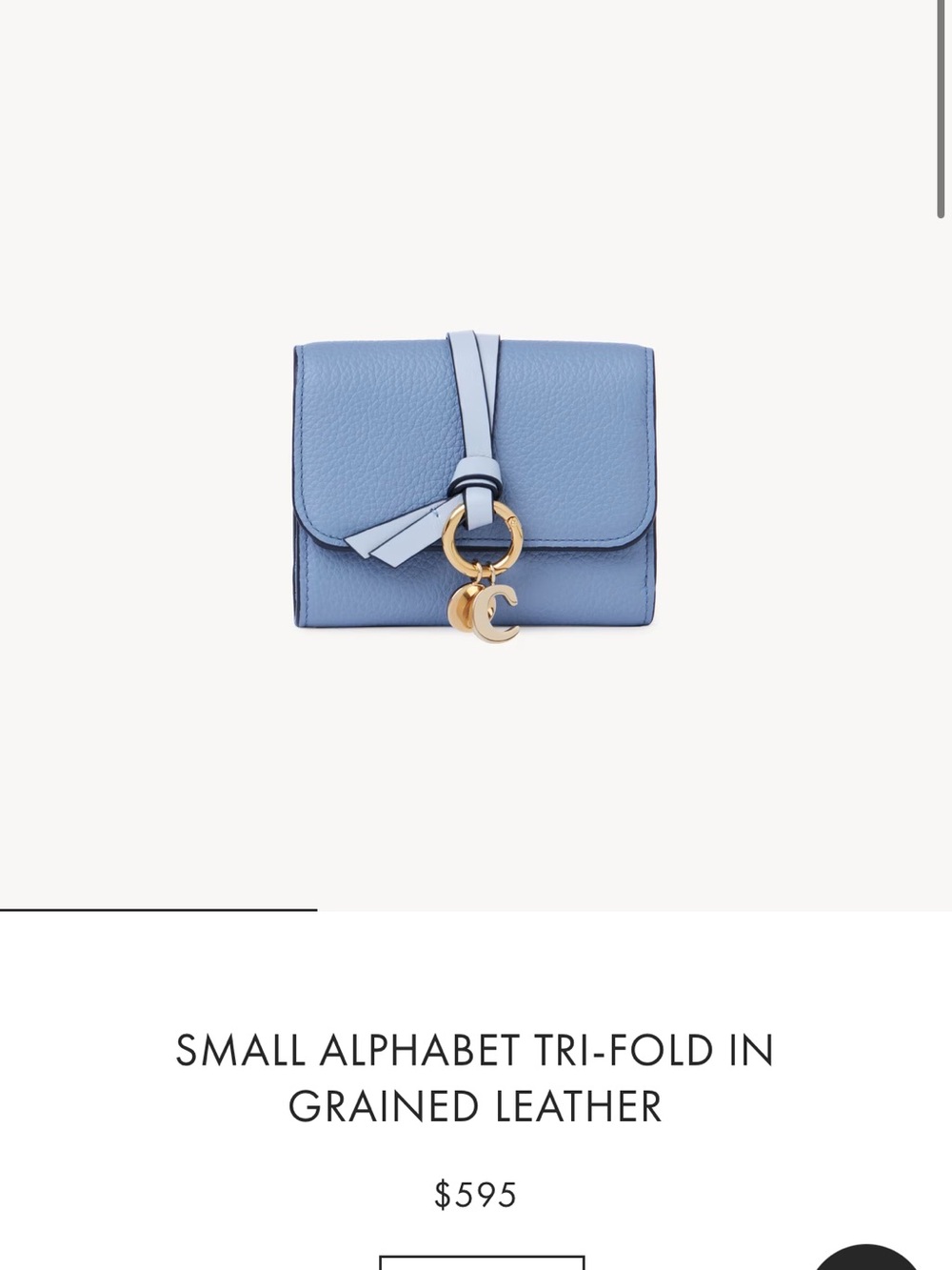 Small Tri-Fold Wallet with Gold Charm in Light Blue